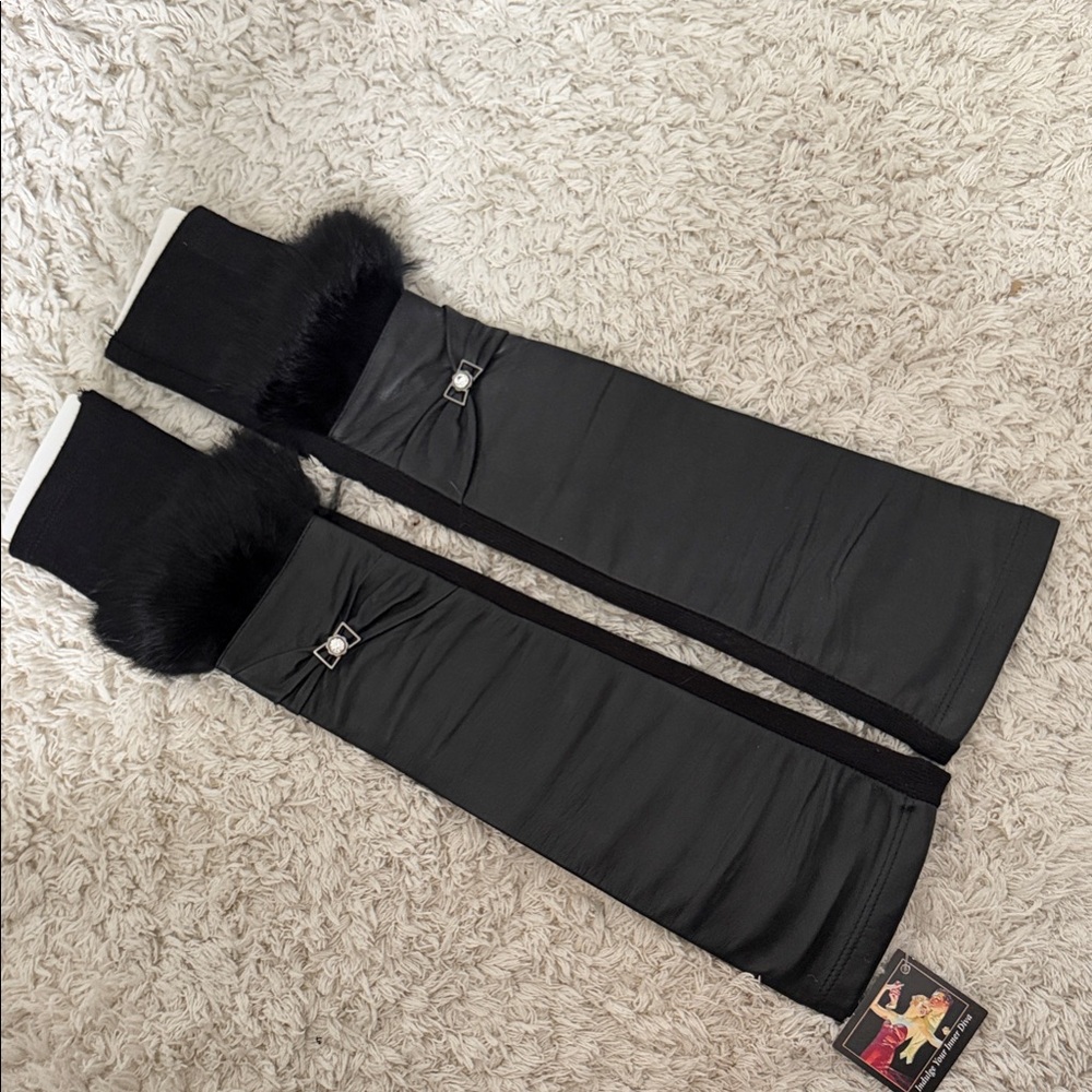 Black real Fur Trim arm Warmers